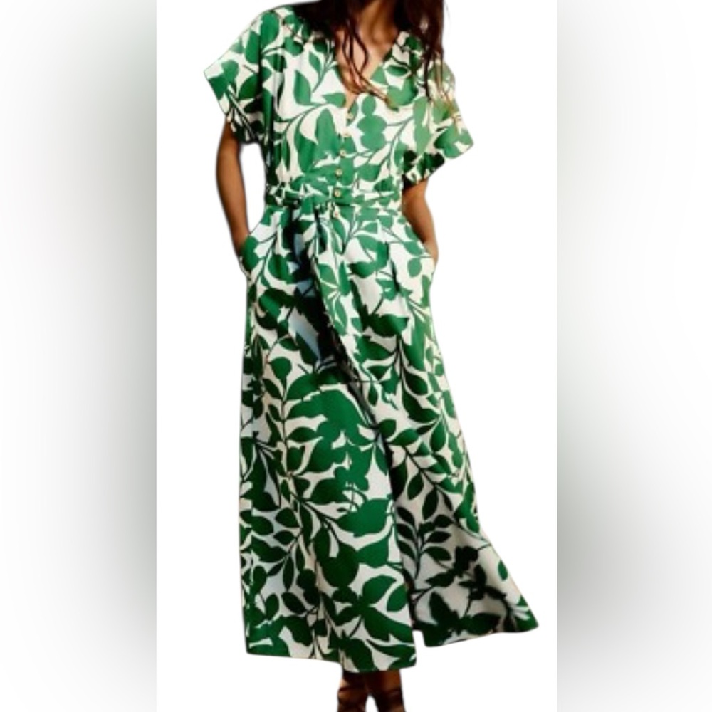 Zara Green Asymmetrical Dress with Leaf Design